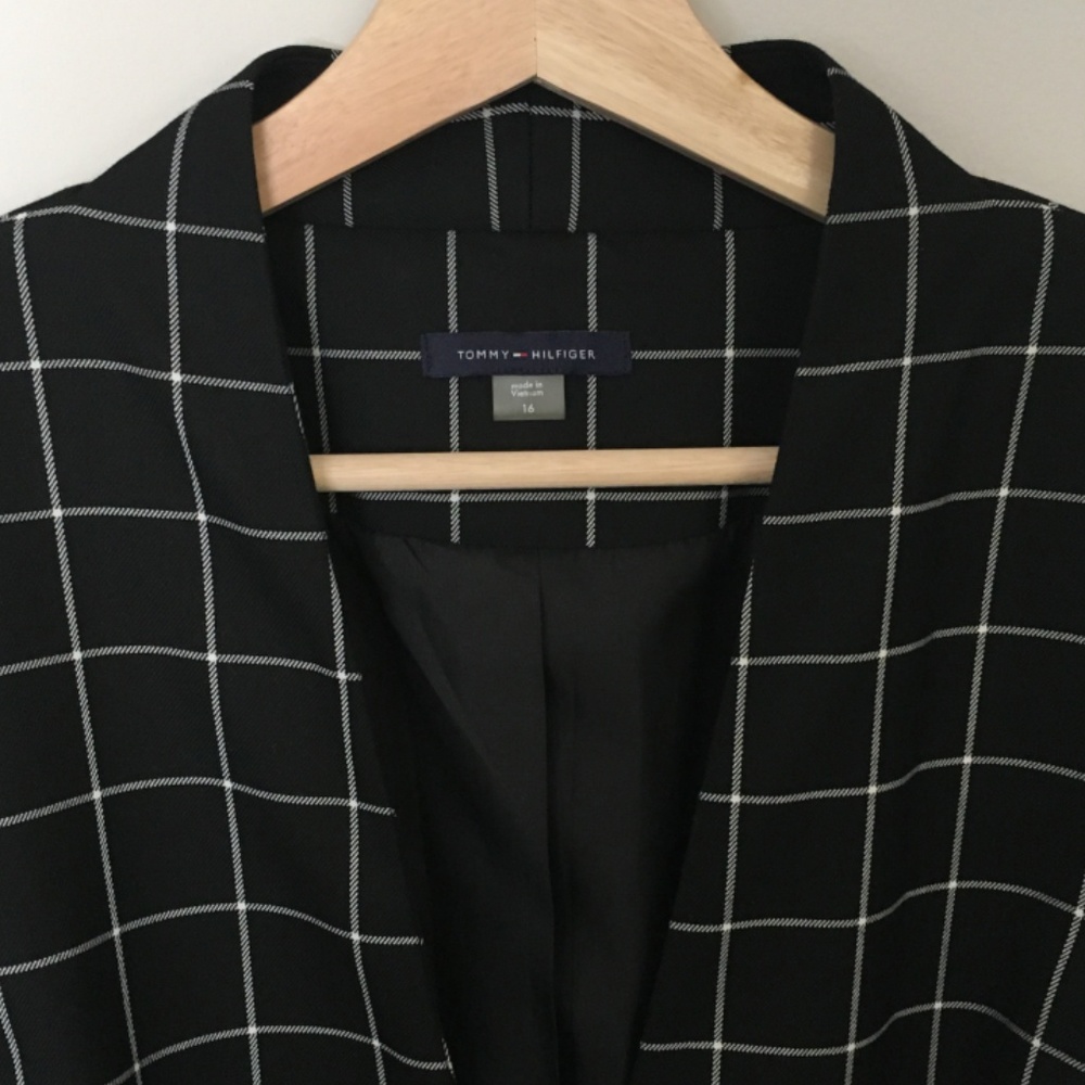 Tommy Hilfiger Black Windowpane Open Blazer Jacket